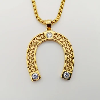Zlata/srebrna barva Nerjavnega jekla cz kamni podkve ogrlico, obesek v obliki črke U čar konj čevlje, ogrlico edinstveno modni nakit