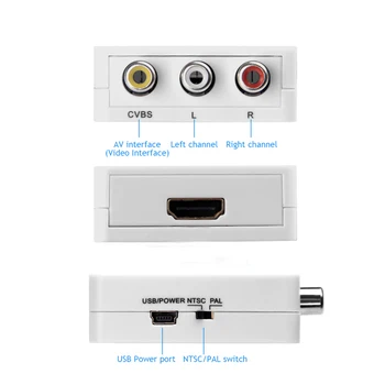 1080P AV Pretvornik HDMI-združljiv z RCA AV/CVSB L/R grafična kartica HD Video Kompozitni Pretvornik Box Mini 2AV Podpira NTSC PAL