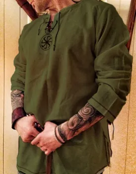 Srednjeveški Majica Haljo Viking Moških Obleko Vitez Renaissance Bombaž Tunika Kratek Rokav Srajce Vrhovi Kostum Disfraz Srednjeveški s pasom