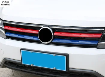 Rdeče modro rumeno preuredi spredaj kapuco gredice rešetka žara mesth horizontalno nalepke slog za Volkswagen VW Tiguan Mk2 2016 2017 2018
