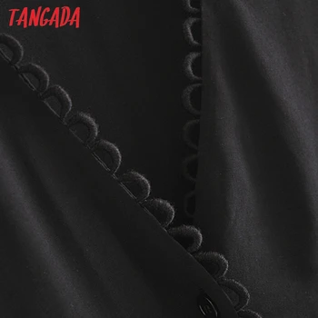 Tangada ženske čipke mozaik črne majice z dolgimi rokavi, solid proti-vrat elegantno žensko priložnostne bluze QN25