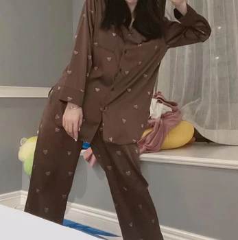 Japonska GP Srce Saten Svila Pižamo za Ženske je iz Pižame Gumb Pigiama Donna Pjs Mujer Pijama Sleepwear More Pizama