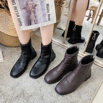 2019 Vroče Prodajo Ženskih boot split usnje škornji Ženske zimske čevlje toplo plišastih gleženj škornji črni zip botines mujer Chaussure U11-94