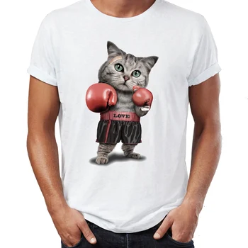 Moška Majica s kratkimi rokavi Boj Mačka Smešno Igri Živali Tee