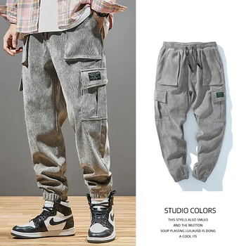 2020 Jeseni, pozimi novo velvet hlač za moške Japonska trend multi-žep kombinezona moda velika velikost oznaka moške hlače