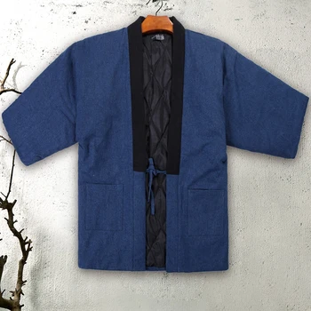 Jeseni, Pozimi Moški Kimono Haori Debel Toplo Bombaž-Oblazinjeni Suknjič Priložnostne Domov, Oblačila, Moški, Barva Svoboden Suknji Ena Velikost
