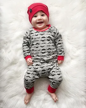 2020 Nov Slog Baby Boy Oblačila Z Dolgimi Rokavi Brki Tiskani Bombaž Otroška Jumpsuit Newborn Baby Dekle Oblačila Za Dojenčke Oblačila Sklop