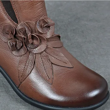 CEYANEAO Jesensko-Zimske sezone Nacionalni vintage stil ženske čevlje z mehkimi podplati; Ženske kratke cowhide čevlji z visokimi petami