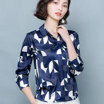 Korejski Moda Za Ženske, Svilene Srajce Ženska Saten Bluze Print Majica Plus Velikost Blusas Mujer De Moda 2020 Blusas Femininas Elegante