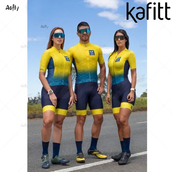 Kafitt Nekaj Kolesarjenje Modro Rumeno Triatlon Skinsuit Določa Maillot Ropa Ciclismo Kolesarski Dres Kolo Oblačila GEL Blazinico Jumpsuit