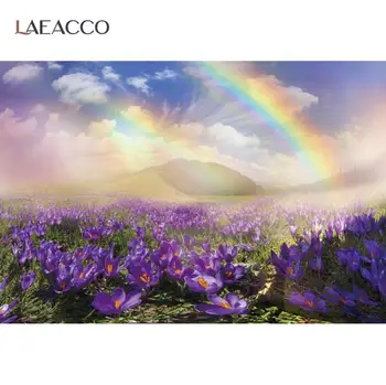 Laeacco Vinil Fotografija Ozadje Sanjsko Pomladni Cvet Področju Mavrica Baby Tuš Photozone Naravnih Pogled Ozadju Foto Studio