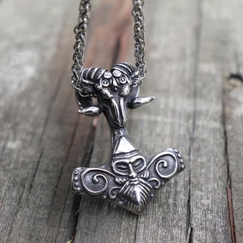 Viking Mjolnir Thor je Kladivo Ovce Glave iz Nerjavečega Jekla, Ogrlico, Obesek, Skandinavskih Poganski Norse Rune Totem Človek Amulet Nakit