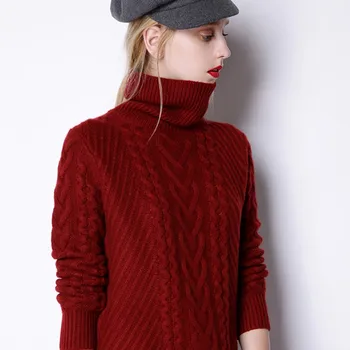 BARESKIY Kašmir pulover ženske novo visoko-vratom kašmir pulover dolge volne, pletene dno majica svoboden barva divje pulover