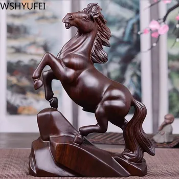 Srečen Nostalgično Doma Vrt Dekor Obrti Letnik lesa Konj Figur Črni Žrebec Miniature Za Hišo Urad Bar Živali Ornament