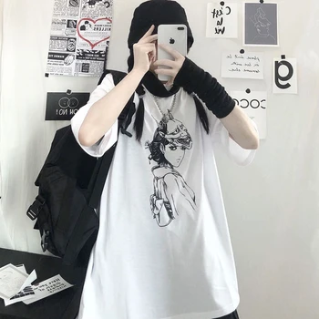 NiceMix Vrh Ženske Harajuku T-shirt Poletje Kratkimi Rokavi Tshirt Ulzzang korejskem Slogu Tee Vrh Hip Hop Punk Japonski Anime Estetske