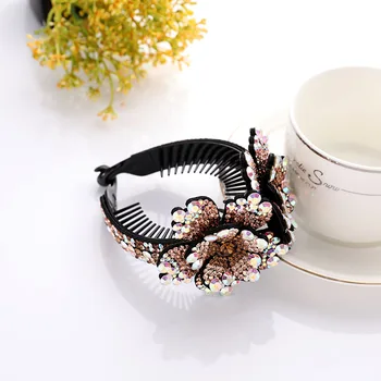 Nov Velik cvet Hairbands Za ženske, dekleta Polno Kristali Gemstone Barve Vsestranski Luksuzni Trakovi za Lase Retro Geometrijo Headdress