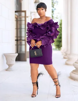 Afriške Obleke za Ženske 2019 Nova Afriška Oblačila Dashiki Bodycon Ankara Halje Vijolično Dolg Rokav Večerno Obleko Afriki Oblačila