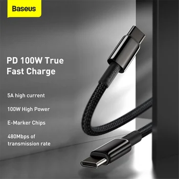 Baseus 100w USB, C-Tip C Kabel, Hitri Polnilnik 4.0 USB C PD Kabel Hitro Polnjenje Za Xiaomi Samsung Macbook pro Podatkovni Kabel Kabel