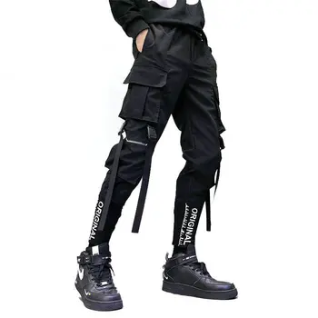 Moda za Moške Hip-Hop Hlače Ulične Traku Moške Obleke za Prosti čas Žep Hlače Elastični Pas Hlače Sweatpants Ulične