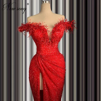 Haute Couture Rdeče Beaded Večerne Obleke Savdska Arabija Maturantski Obleko Off Ramenski 2020 Rdeči Preprogi Halje Haljo De Soiree Arabski Dubaj
