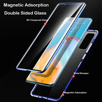 360 Polno Magnetno Primeru Telefon Za Huawei P40 Pro plus Coque Mate 40 30 20-kratni P30 Stekla, Pokrov Metal Odbijača Čast X10 MAX 9X 8X Primeru