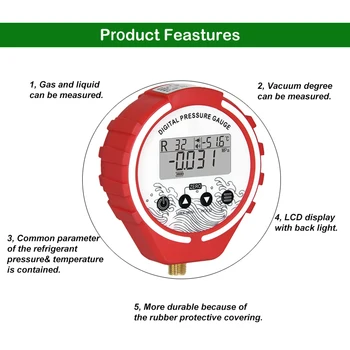 Digitalni merilnik tlaka kolektorja digitalni Tester Hladilne Vakuumske Meter HVAC Temperatura Tester Freon Tlak R134A R410