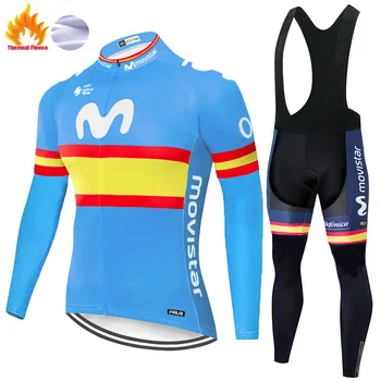 2019 Movistar Team long sleeve Kolesarjenje jersey hlače, hlače z oprsnikom ropa ciclismo izposoja maillot invierno ciclismo hombre