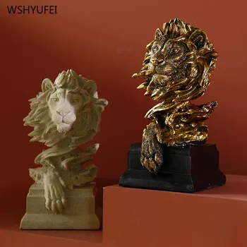 Kralj zveri, lev glavo smolo kip in konjsko glavo dekoracijo doma dekoracijo obrti maskota moderno mizo obraz kip carving