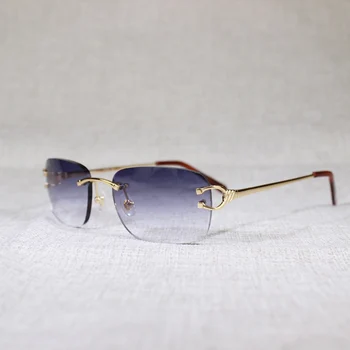 Vintage Rimless C Žice sončna Očala Moških Očala Clear Stekla Ženske Ovalne Očala za Zunanji Kovinski Okvir Oculos Gafas