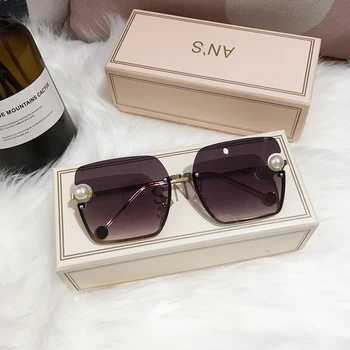 MS Nove Ženske sončna Očala Rimless UV400 pearl Visoke Kakovosti Gradient sončna Očala Ženski oculos Z Box