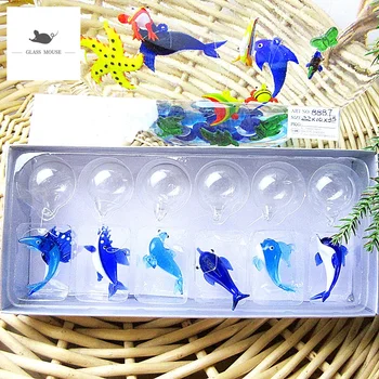 6pcs NOVO po Meri ročno modra plavajoče stekla Mehurček ribe miniaturne Figurice akvarij dekoracijo čare obesek sea horse kipi
