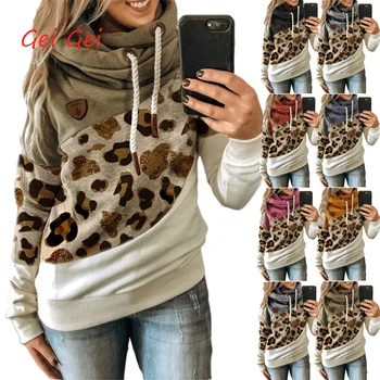 Ženska Majica Dolg Rokav Leopard Moda Splice Svoboden Plus Velikost Pozimi 5XL Prevelik pulover s kapuco Puloverju korejskem Slogu Oblačila