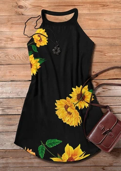Sončnično Povodcem Priložnostne Mini Obleka Ženske Ohlapno Črno Obleke 2020 Poletje Brez Rokavov Mini Obleko Modne Stranke Obleke