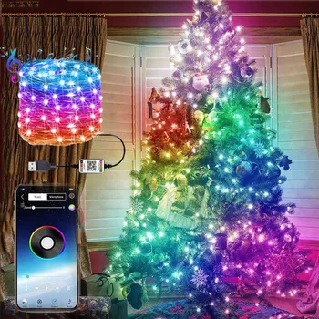 Christmas Tree Okraski RGB Bluetooth Niz Luči Vesel Božič dekor za dom USB Smart Lučka Navidad Noel Darila, Novo Leto