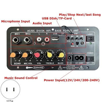 Digitalni Bluetooth Stereo Ojačevalnik Odbor Subwoofer Dvojni Mikrofon Karaoke Ojačevalniki za 8-12 Palčni Zvočnik