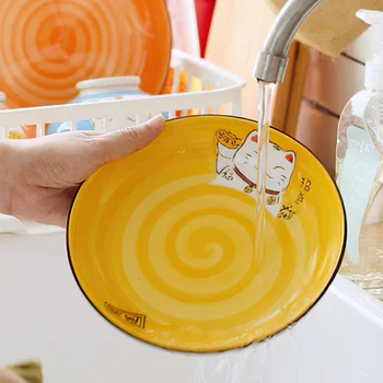 Multi-velikost Japonski Ustvarjalne Multi-barvni Strip Lucky Mačka Okrogle Keramične Plošče Kuhinja Doma Ročno Risani Jedilnico Ploščo