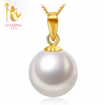 NIMFA blagovne znamke 18K rumeno zlato lep biser nakit set ,9-10 mm okroglo obliko biserna ogrlica /uhani za ženske TG27