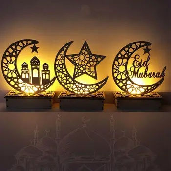 DIY Mubarak Luna Star LED Lesene Luna Lučka Led Niz Svetlobe, Festival Palace Dekorativna svetila za Muslimanske Islam Eid Mubarak