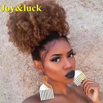 Veselje&srečo Kratek Afro Kodraste Vrvico Puff Chignon za Black Ženske Sintetičnih Kodraste Lasuljo Čop s Posnetka v Rjavo Barvo