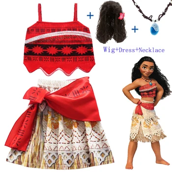 Baby girl obleke Cosplay Princesa obleko Moana Otrok Vaiana Dekle Stranke Halloween obleke z Ogrlico Lasuljo božični Kostumi