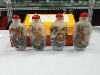 Brezplačna dostava Ročno poslikano steklo snuff steklenico, notranje tiger vzorec