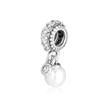 Resnična 925 Sterling Srebrna Svetlobni Eleganco Pearl Visijo Čar Ustreza Zapestnico Pandora DIY Kroglice za Nakit, Izdelava Berloque