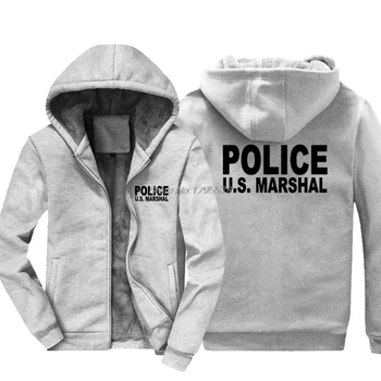Nova Moda Casual Moški Zgostitev Hoodie Policija U. s. Maršal Majica Cool Hoody Plašč Suknjič Vrhovi Harajuku Ulične