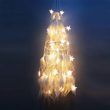 Big LED star luč Dream Catcher z belo Pero pearl Dreamcatcher Steni Visi Doma Stranka Dekoracijo Darilo