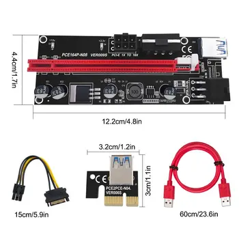 6pcs PCIE Riser 1X do 16X Grafike Razširitev za GRAFIČNO procesno enoto Rudarstvo Pogon Riser vmesniško Kartico, 60 cm USB 3.0 Kabel VER009S