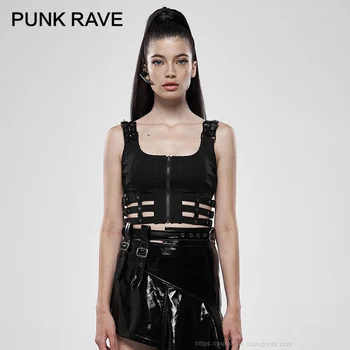 PUNK RAVE Žensk Punk Lutkovno Futuristično Telovnik Patent-usnje Votlih Iz Slim Fit Kratko Zanko brez Rokavov Osebnost Black Cisterne