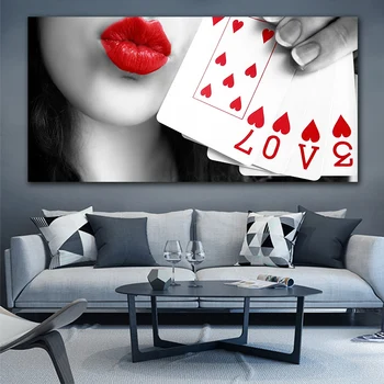 GOODECOR Sodobni Rdeče Ustnice Ženske Platno Slikarstvo Poker LJUBEZEN Steno Tiskanje Plakata v slikah, za Dnevna Soba Dekoracijo Brez Okvirja