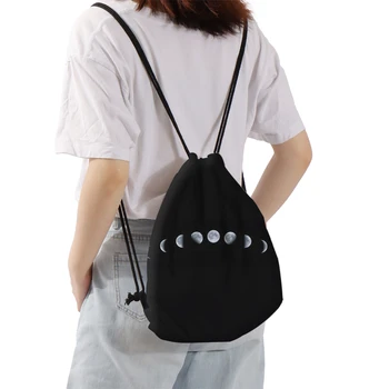 Deanfun Črno Vrvico Vrečko Za Shranjevanje Svetla Luna Vzorec Softback Trendy Ženske Schoolbags 60440