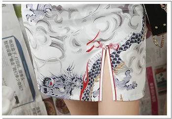 Sheng Coco White Dragon Cheongsam Obleke Sodobne Mlade Slog Spremenjeno Različico Qipao Dnevno Kratek Shanghai Vzhodno Kitajsko Obleko