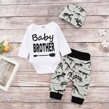 Srčkan baby otroka fant obleke long sleeve majica s kratkimi rokavi jumpsuit moda risanka dinozaver tiskanja novorojenčka oblačila 3PCS